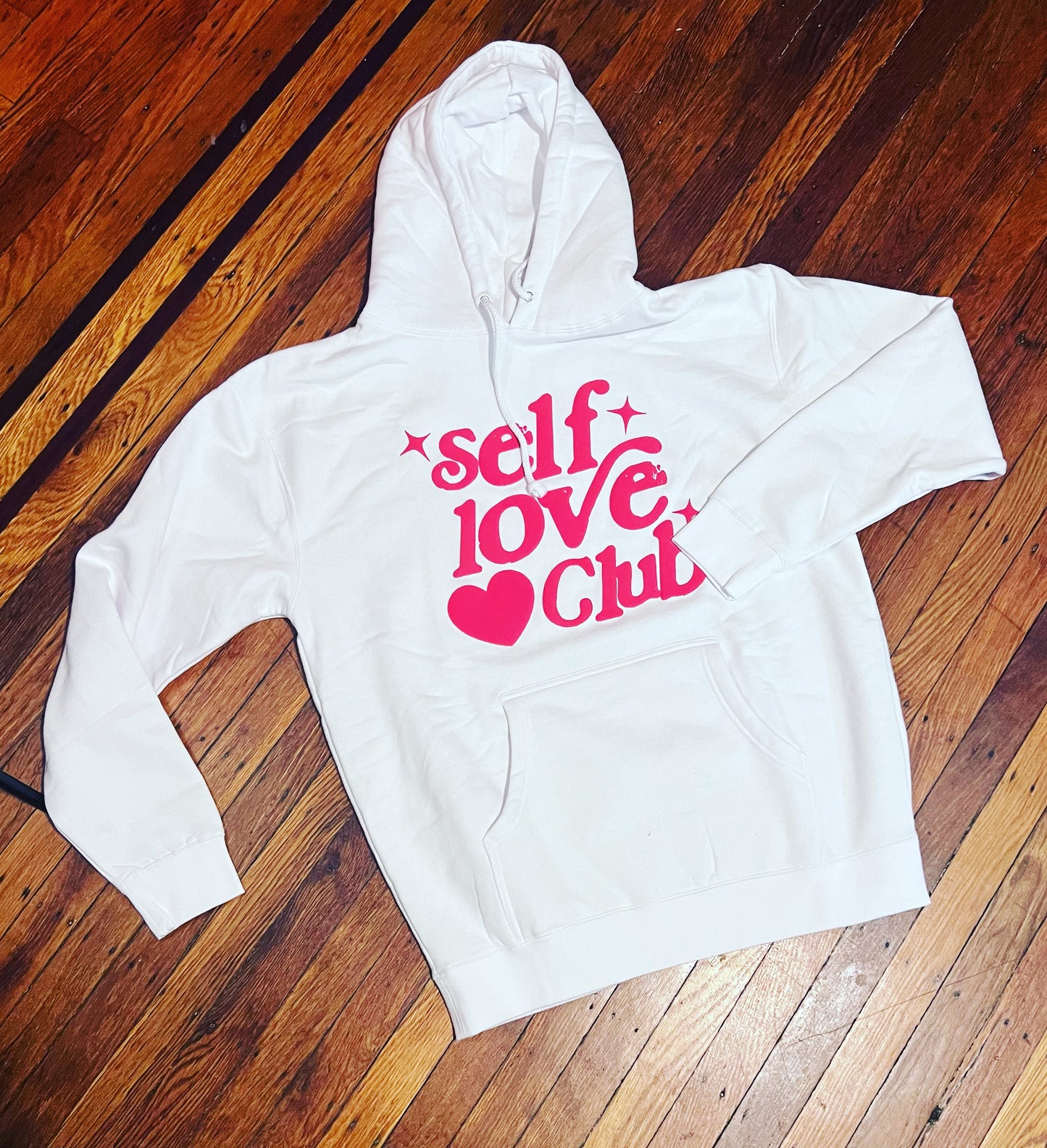 White and Red "self love club" hoodie