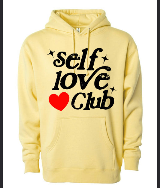 yellow and black "self love club" hoodie