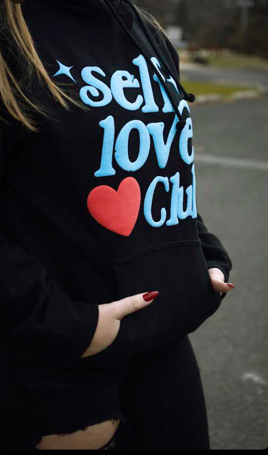 black and Royal Blue "self love club" hoodie