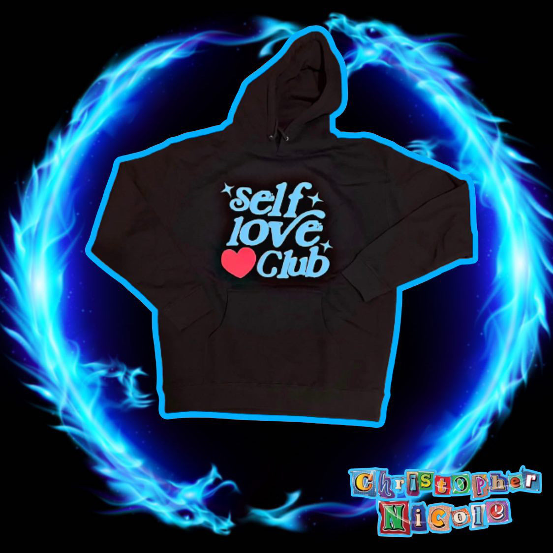 black and Royal Blue "self love club" hoodie